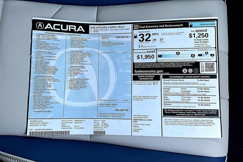 2026 Acura Integra A-Spec Tech Package