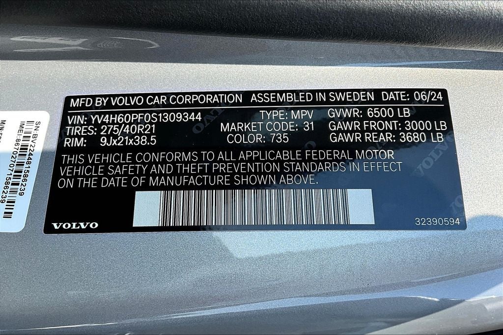 2025 Volvo XC90 Plug-In Hybrid T8 Ultra 7 Passenger